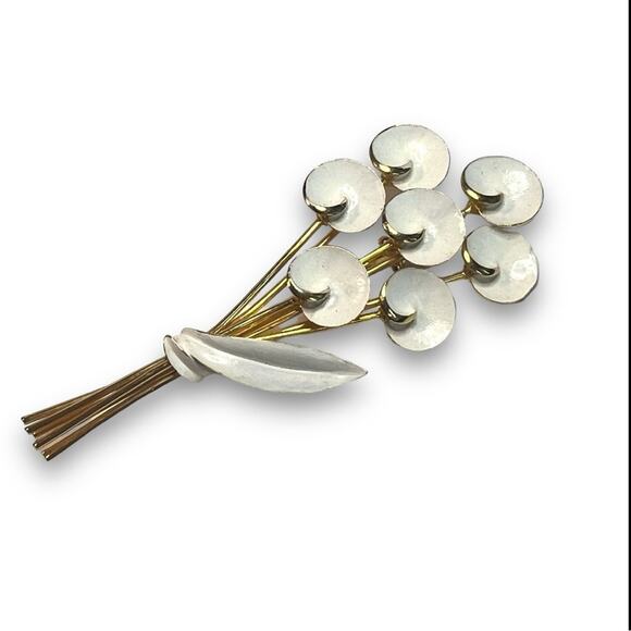 1950s  Mid Century Judy Lee Gold Tone BROOCH & Clip Earrings - Picture 3 of 12